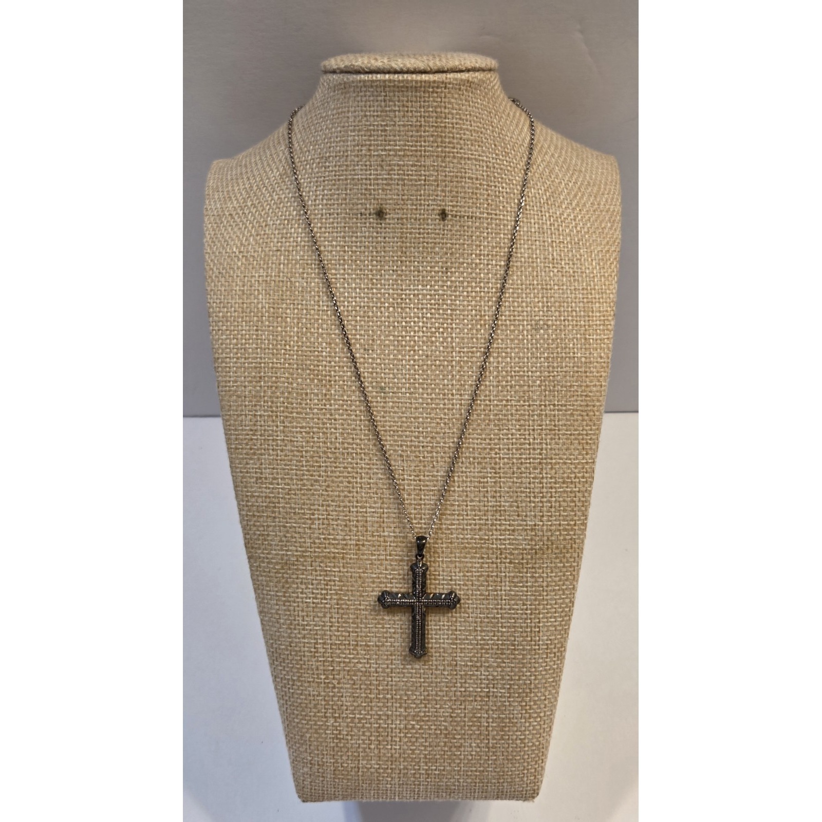 Vintage Ross Simons Oxidized Sterling Silver Cross 16 Italian Sterling Chain